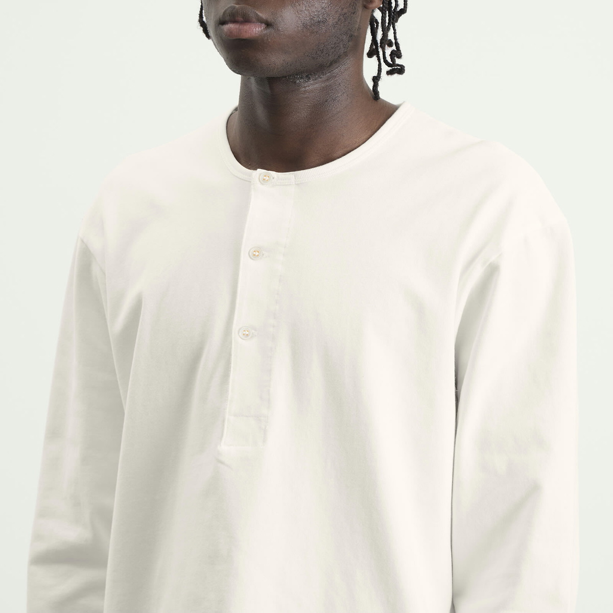 Studio Nicholson Men's Kuyto Cotton Long Sleeve Henley in Parchment