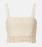 Elie Saab Guipure lace ruffled cotton and silk crop top
