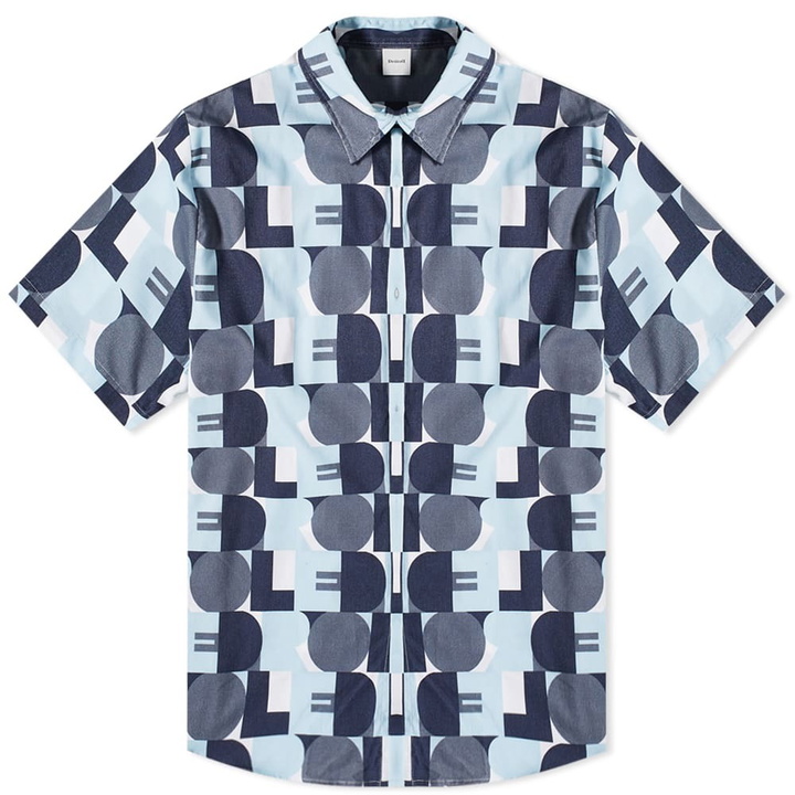 Photo: Drole de Monsieur Men's Drôle de Monsieur Geo Print Vacation Shirt in Blue