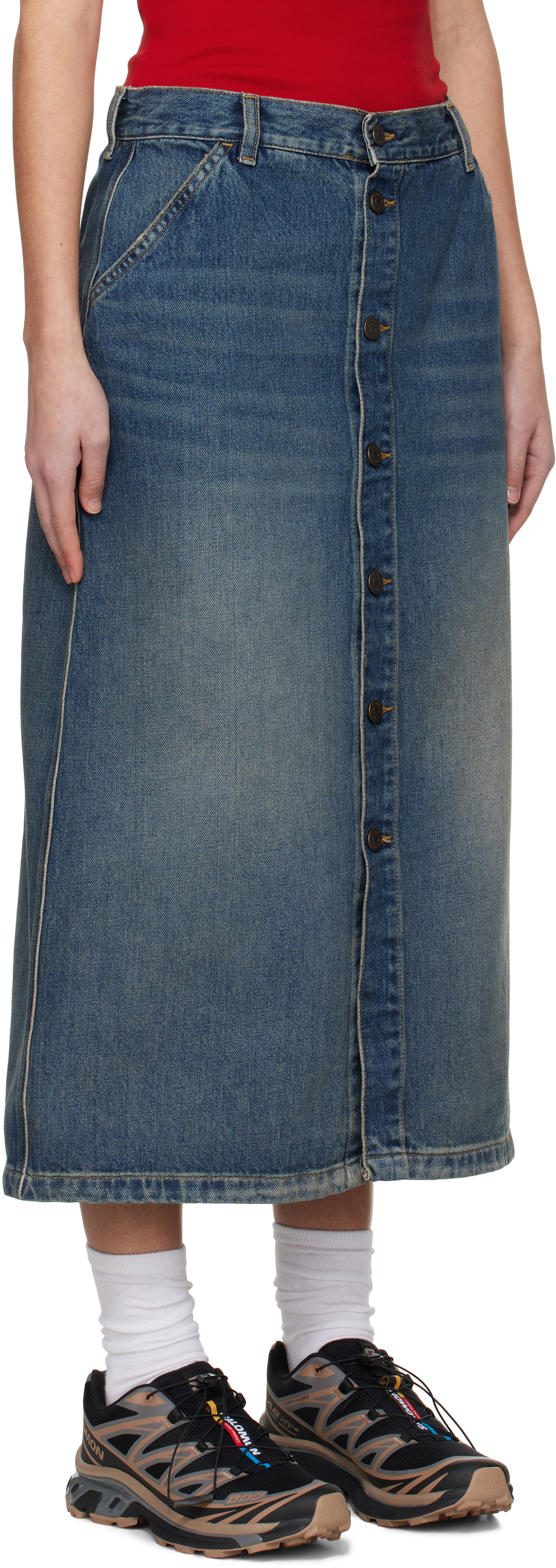 Carhartt Work In Progress Blue Marvin Denim Midi Skirt