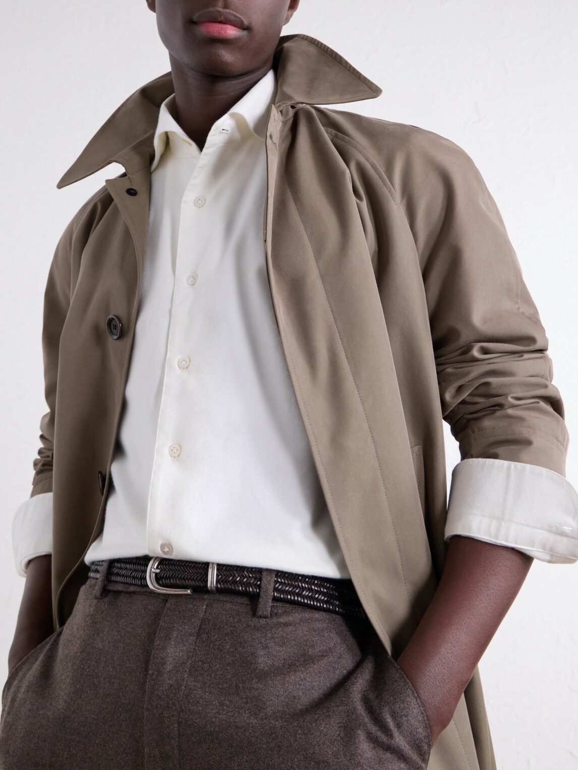 De Petrillo - Cutaway-Collar Brushed Cotton-Twill Shirt - White