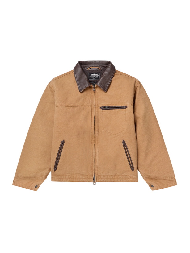 Photo: FrizmWORKS - Leather-Trimmed Distressed Cotton-Canvas Jacket - Brown