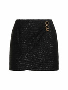 ALESSANDRA RICH Sequined Tweed Draped Mini Skirt