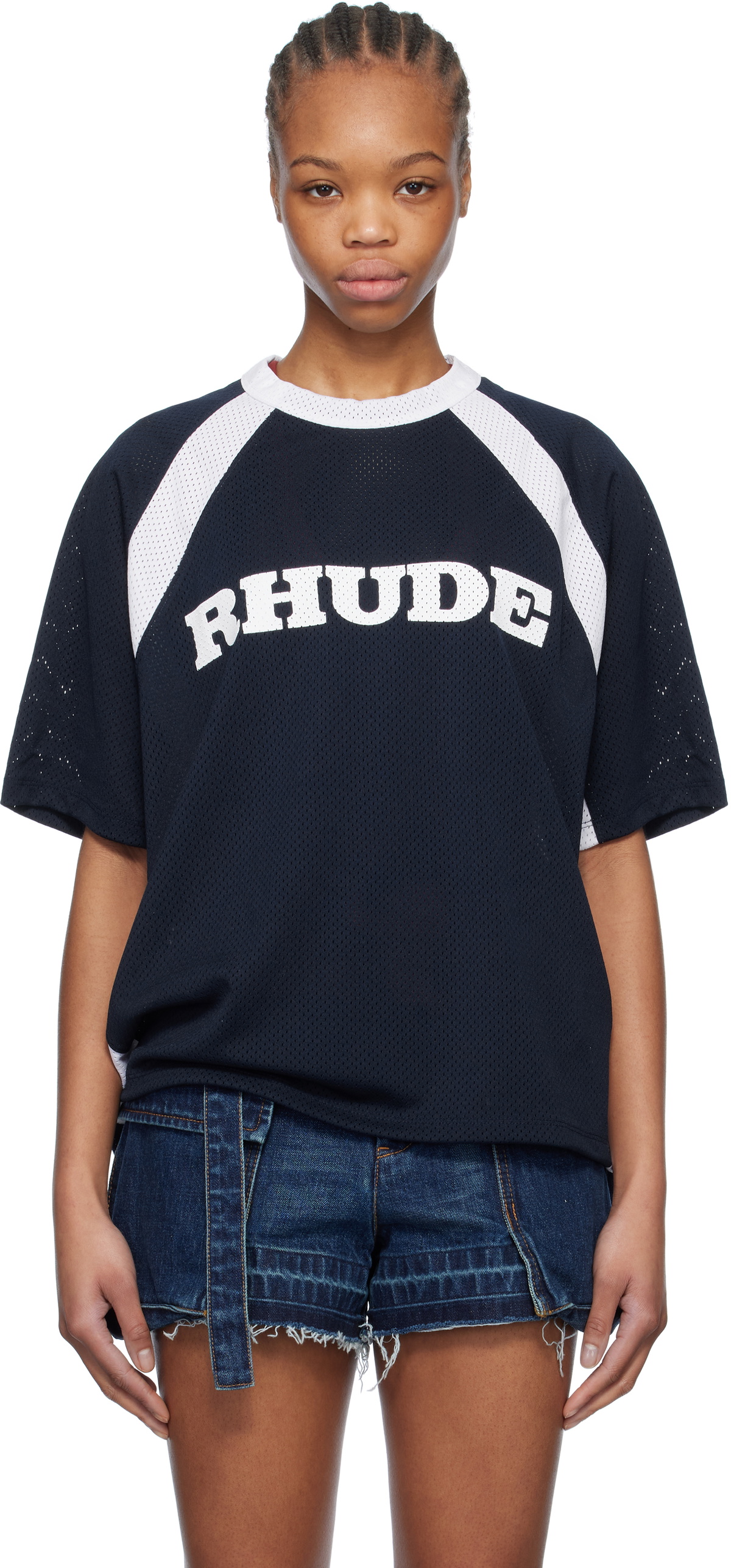 Rhude Blue & White Racing Logo Mesh T-shirt Rhude