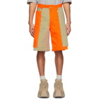 Feng Chen Wang Orange and Beige Panelled Shorts