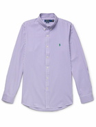 Polo Ralph Lauren - Slim-Fit Button-Down Collar Logo-Embroidered Striped Cotton-Blend Poplin Shirt - Purple