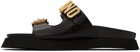 Moschino Black Logo Pin-Buckle Sandals