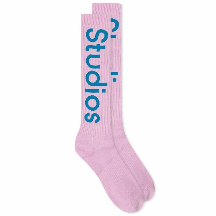 Photo: Acne Studios Men's Long Rib Logo Sock in Pink/Blue