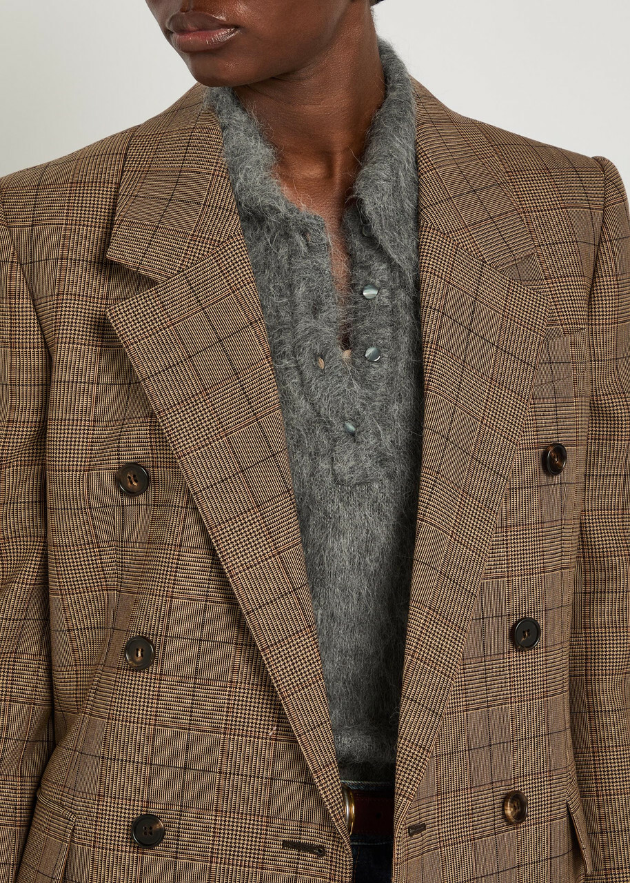 Chloe Checked Double-breasted Wool Blazer Brown
