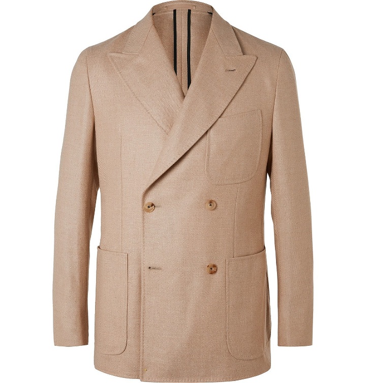 Photo: Caruso - Unstructured Double-Breasted Camel, Wool and Silk-Blend Twill Blazer - Brown