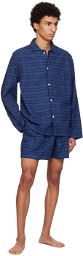 Tekla Blue Check Pyjama Shorts