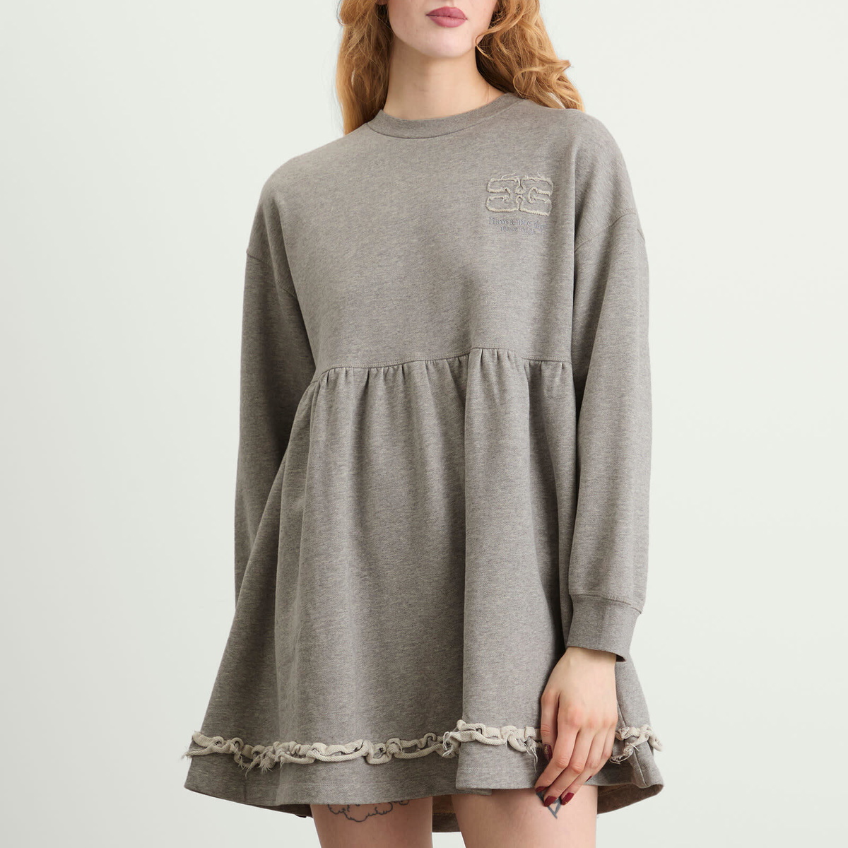 GANNI Women's Isoli Crewneck Peplum Dress in Paloma