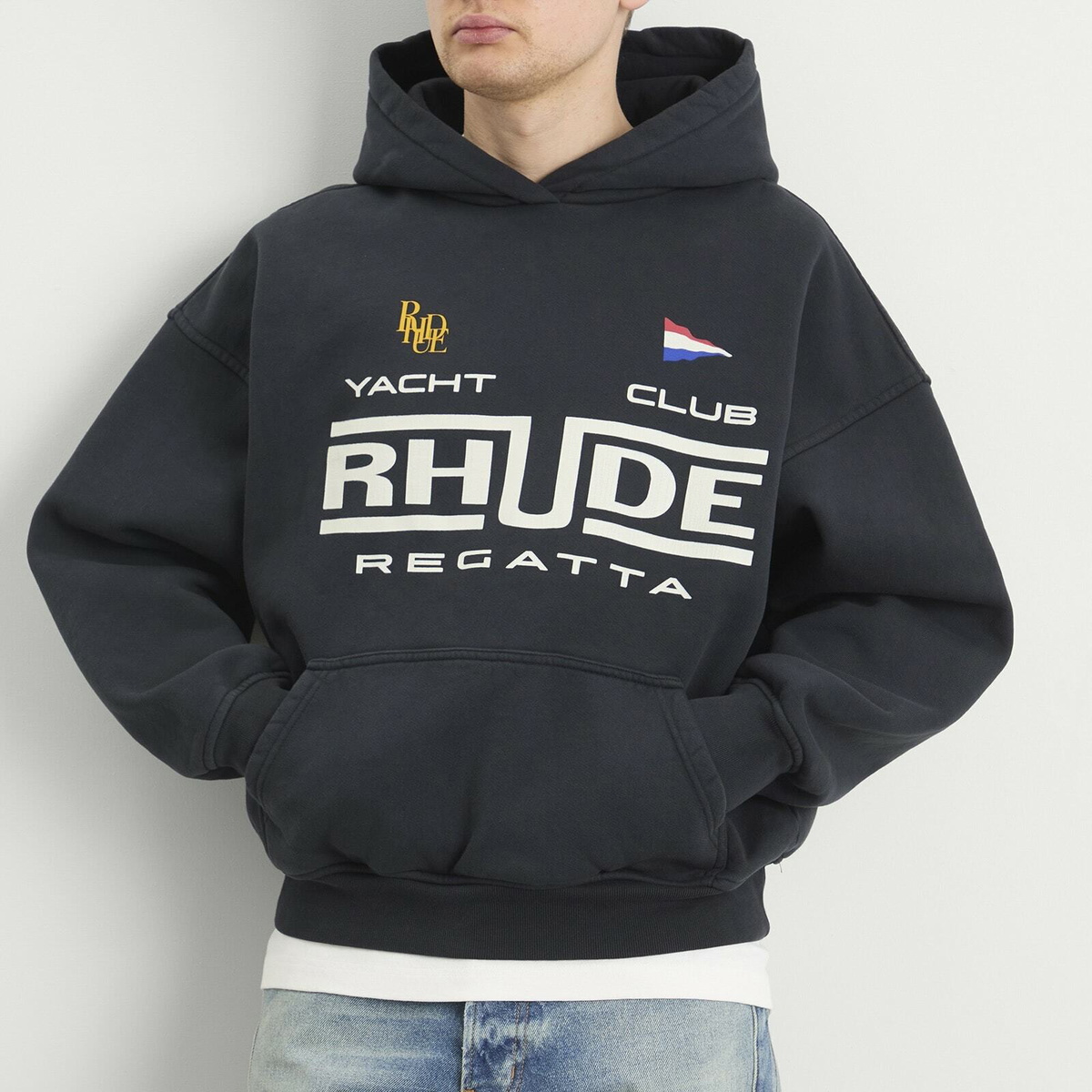 Rhude Men's Regatta Club Hoodie in Vintage Black/White