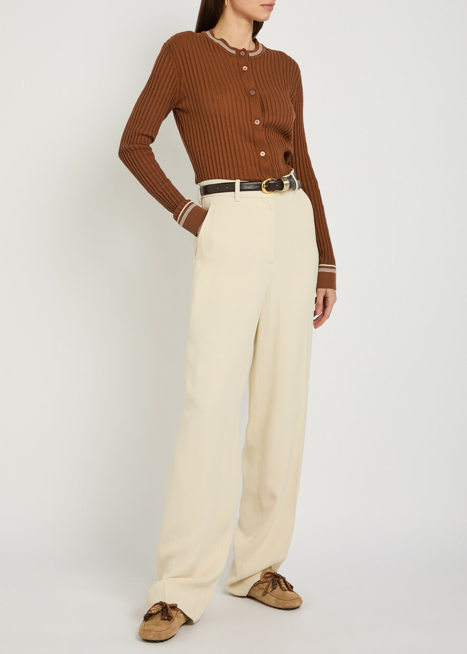 Tods Striped Trims Cotton-knit Cardigan Terracotta