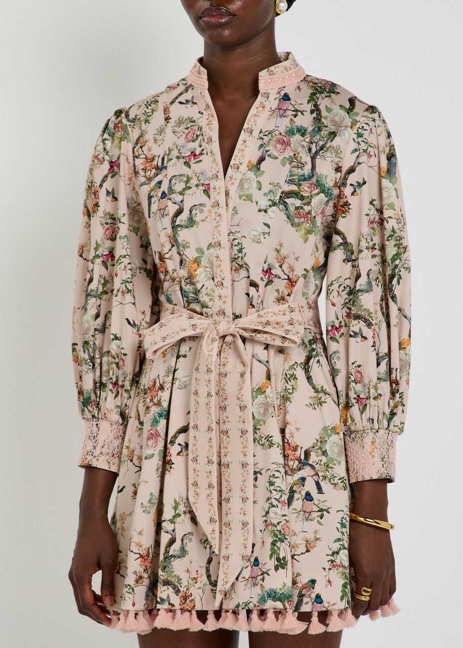Alice + Olivia Lucy Floral-print Stretch-cotton Mini Shirt Dress Pink