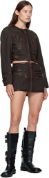 R13 Brown Stitch Details Crewneck Jacket