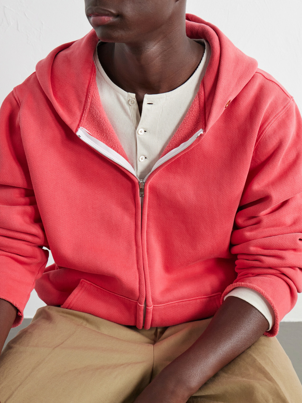 Les Tien - Garment-Dyed Distressed Cotton-Jersey Zip-Up Hoodie - Red
