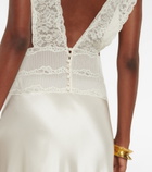 Saint Laurent - Crêpe satin and lace maxi dress