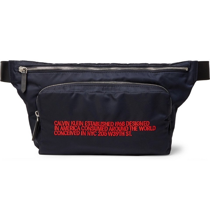 Photo: CALVIN KLEIN 205W39NYC - Leather-Trimmed Embroidered Shell Belt Bag - Men - Navy