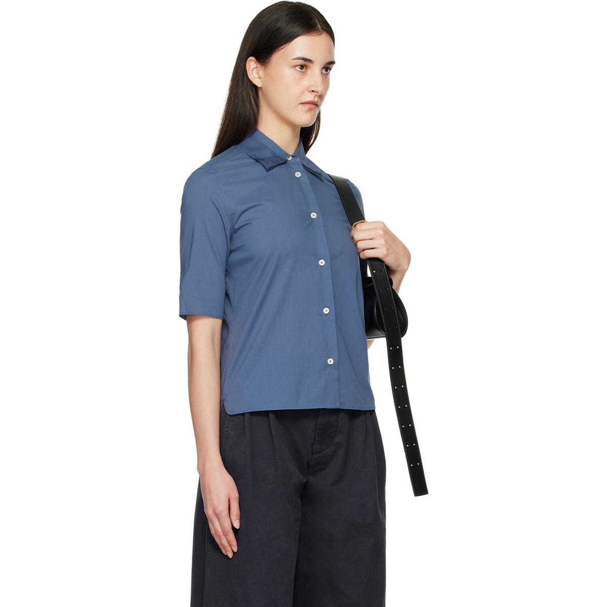 Jil Sander Blue Slim Fit Short Sleeve Back Darts Shirt