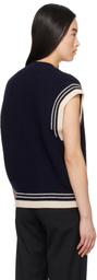 AMI Paris Navy Wool Ribbed Sleeveless V Neck Vest
