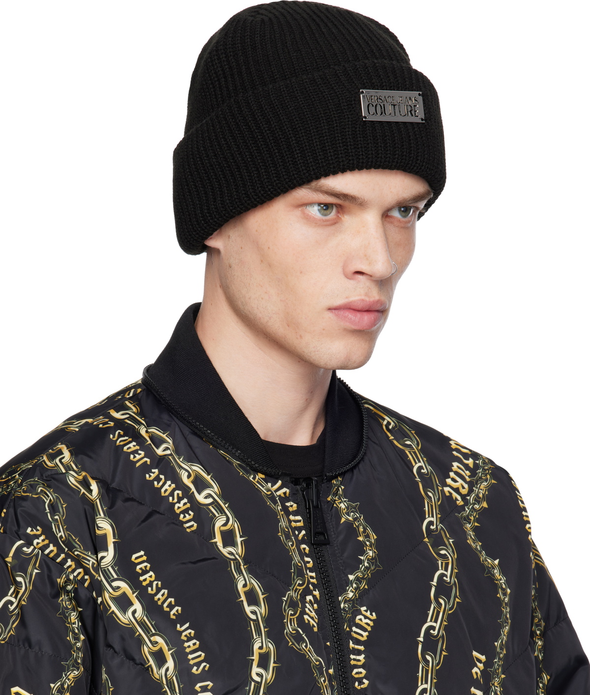 Versace Jeans Couture Black Knit Logo Beanie