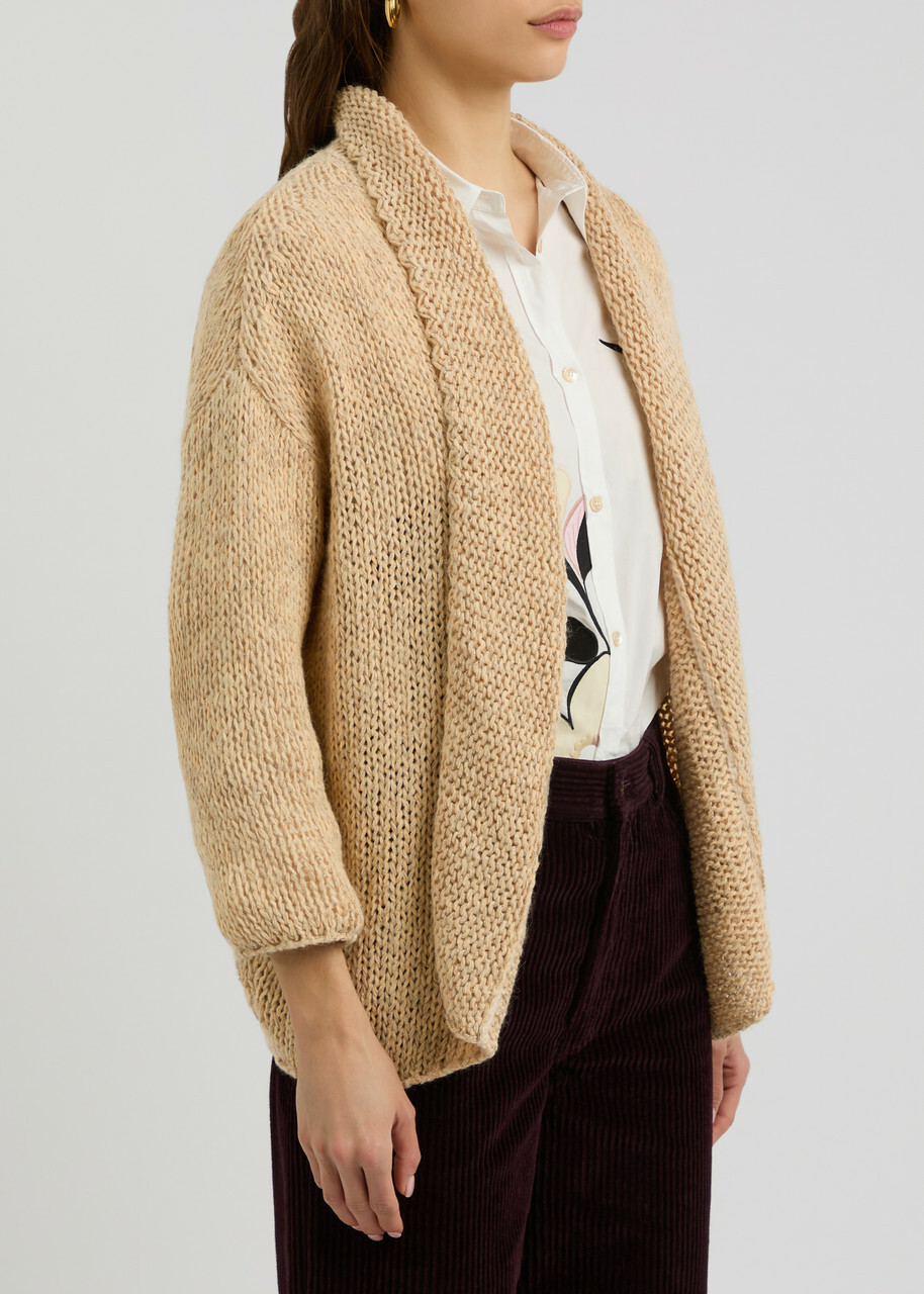 Forte_forte Shawl-collar Linen-blend Cardigan Caramel