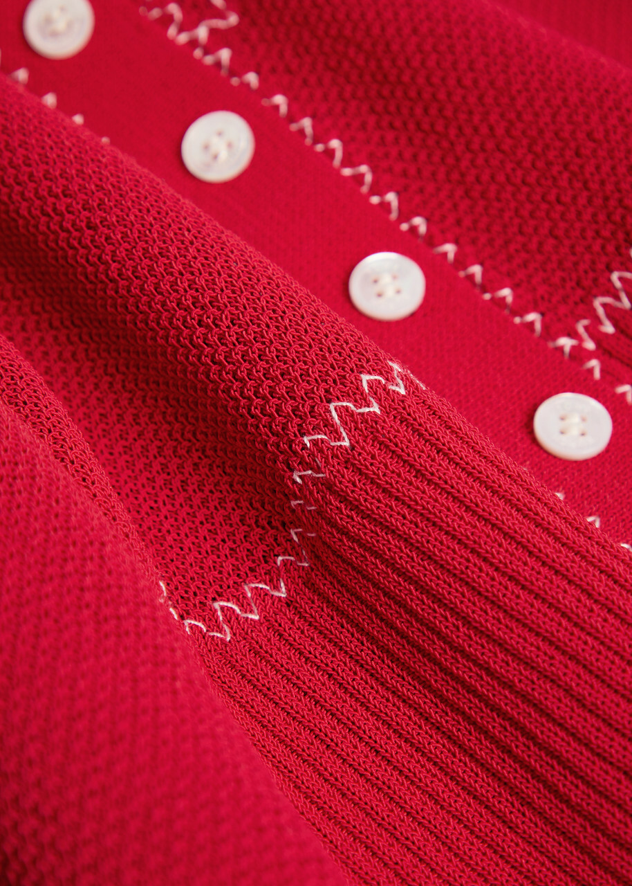 Tory Burch Embroidered Fine-knit Cardigan Red And White