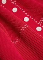Tory Burch Embroidered Fine-knit Cardigan Red And White