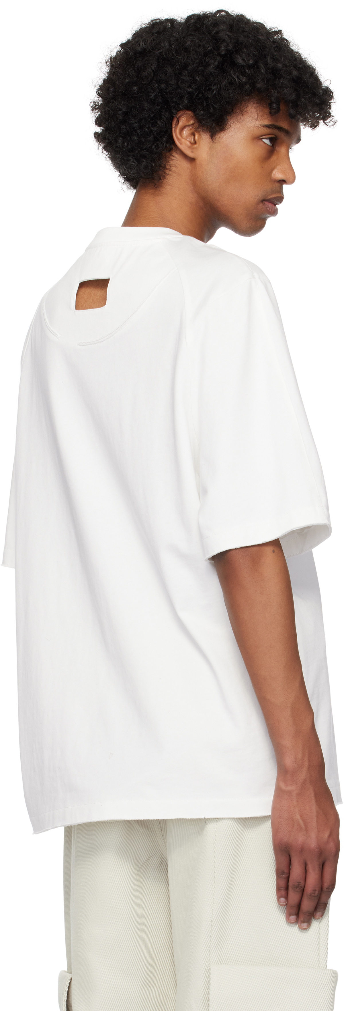 NULLUS White Impaled & Deconstructed Collar T-shirt