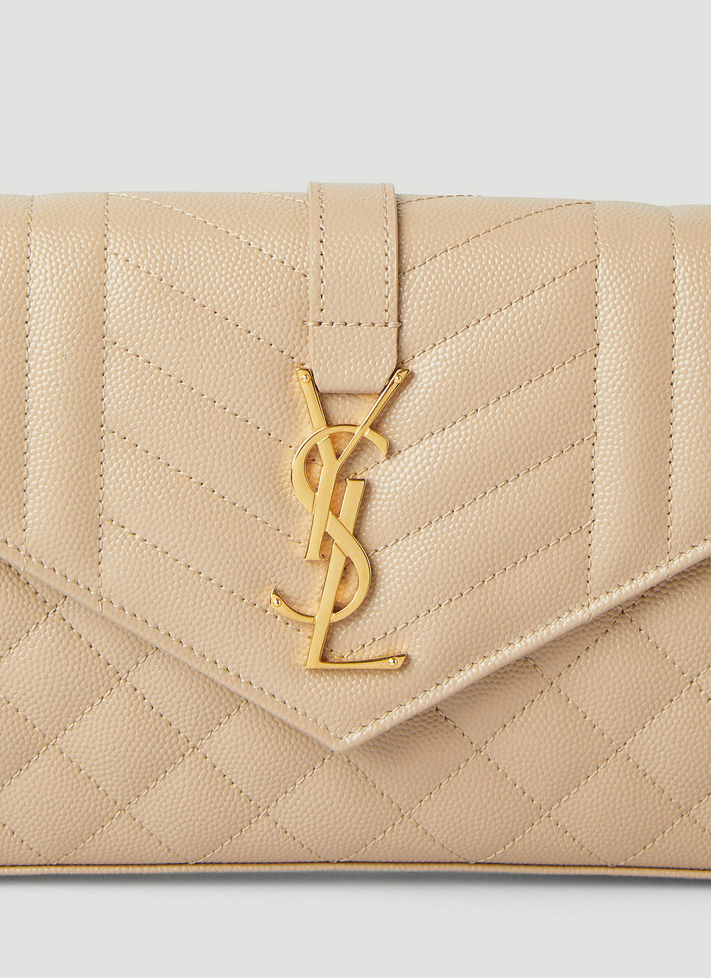 Beige Chain-strap YSL-plaque grained-leather wallet