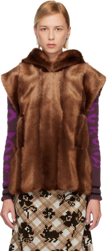 Photo: Anna Sui SSENSE Exclusive Brown Sleeveless Faux-Mink Hoodie