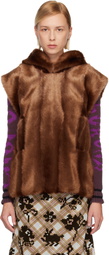 Anna Sui SSENSE Exclusive Brown Sleeveless Faux-Mink Hoodie
