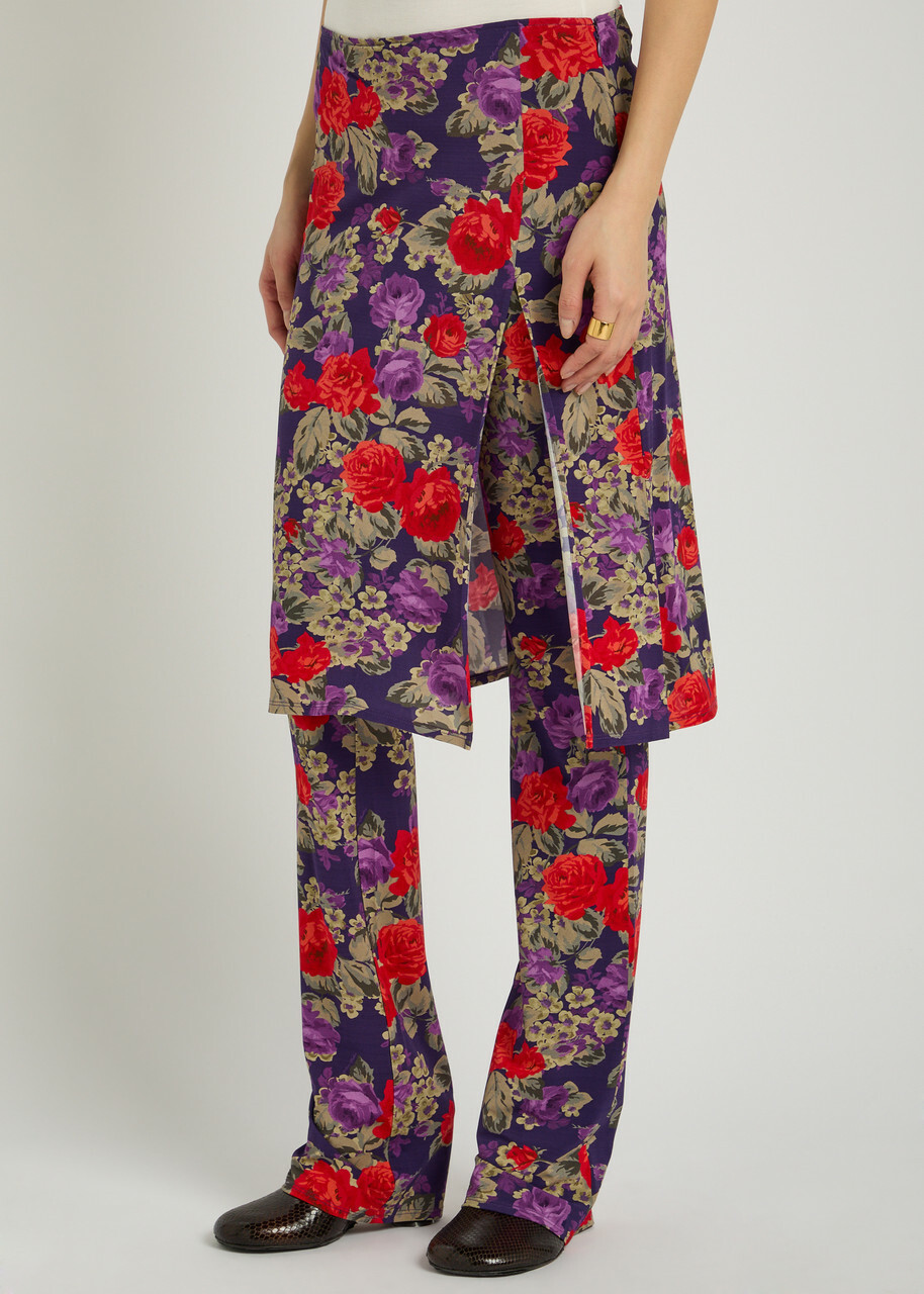 Acne Studios Intessa Skirt-effect Floral Stretch-jersey Trousers Multicoloured