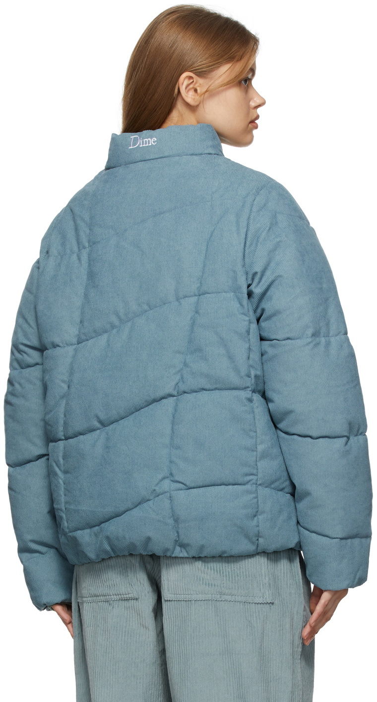 Dime Blue Corduroy Wave Puffer Jacket Dime