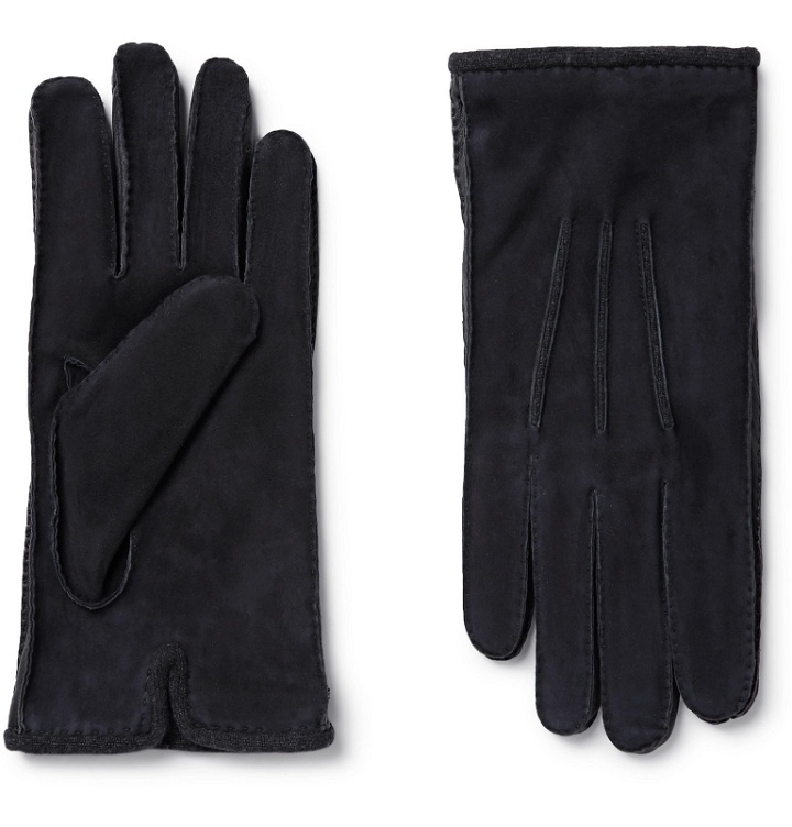 Photo: Loro Piana - Damon Baby Cashmere-Lined Suede Gloves - Blue