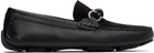 Ferragamo Black Gancini Buckle Driver Loafers