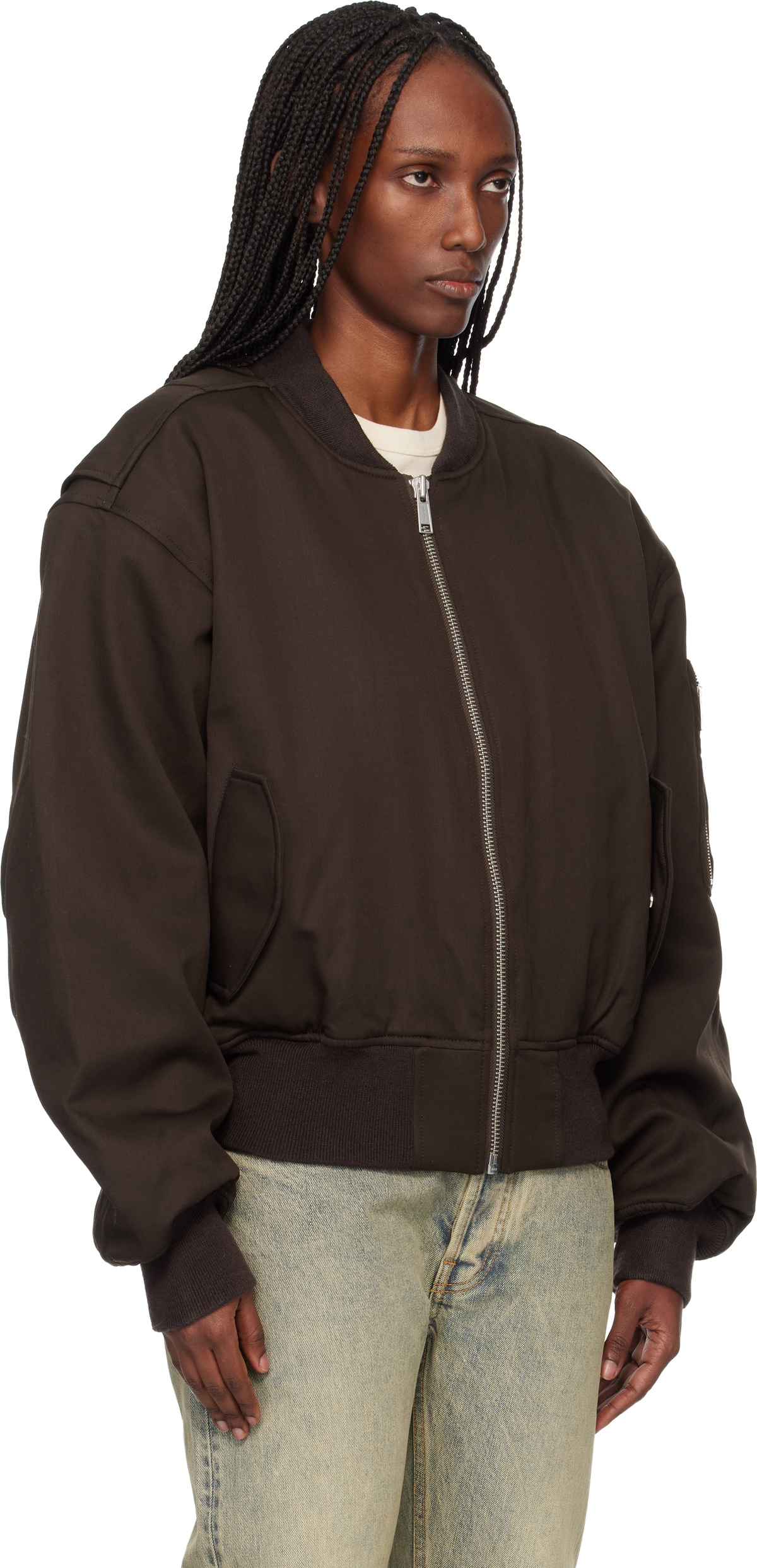 Entire Studios Brown Cropped Broad Suiting Bomber Jacket