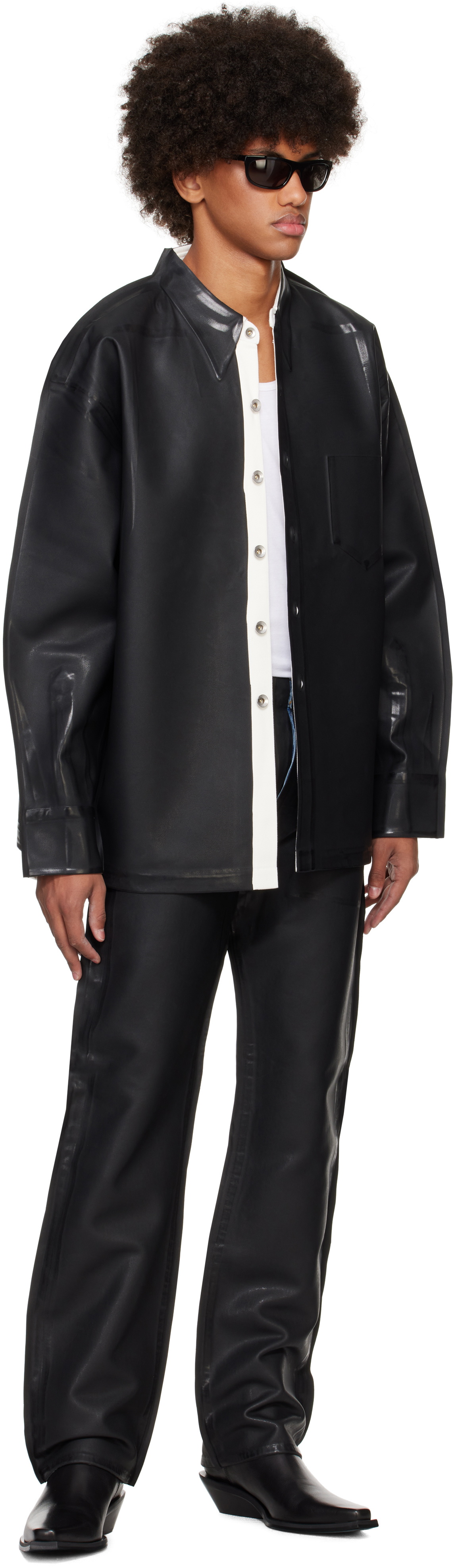 Karmuel Young Black Re-Edited Overprinted PU Leather Jeans