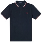 Fred Perry Men's Slim Fit Twin Tipped Polo Shirt in Navy/Snow White/Burnt Red