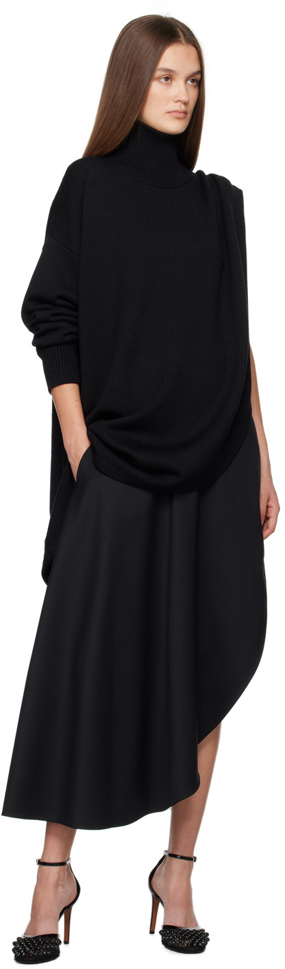 ALAÏA Black Asymmetrical Cape Turtleneck