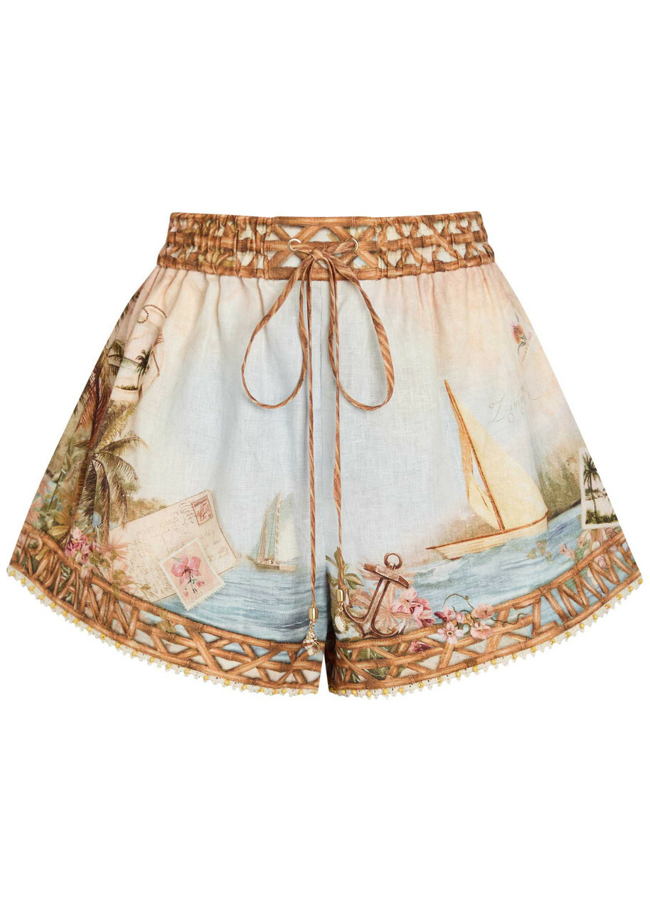 Zimmermann Mahon Printed Linen Shorts Multicoloured