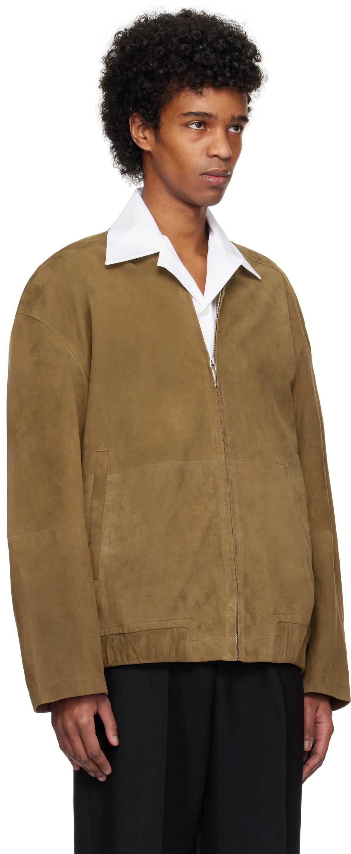 Róhe Brown Zip Suede Bomber Jacket