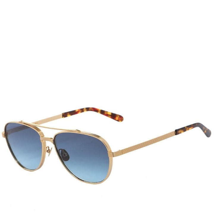 Photo: Moscot Shav Sunglasses in Gold/Blue