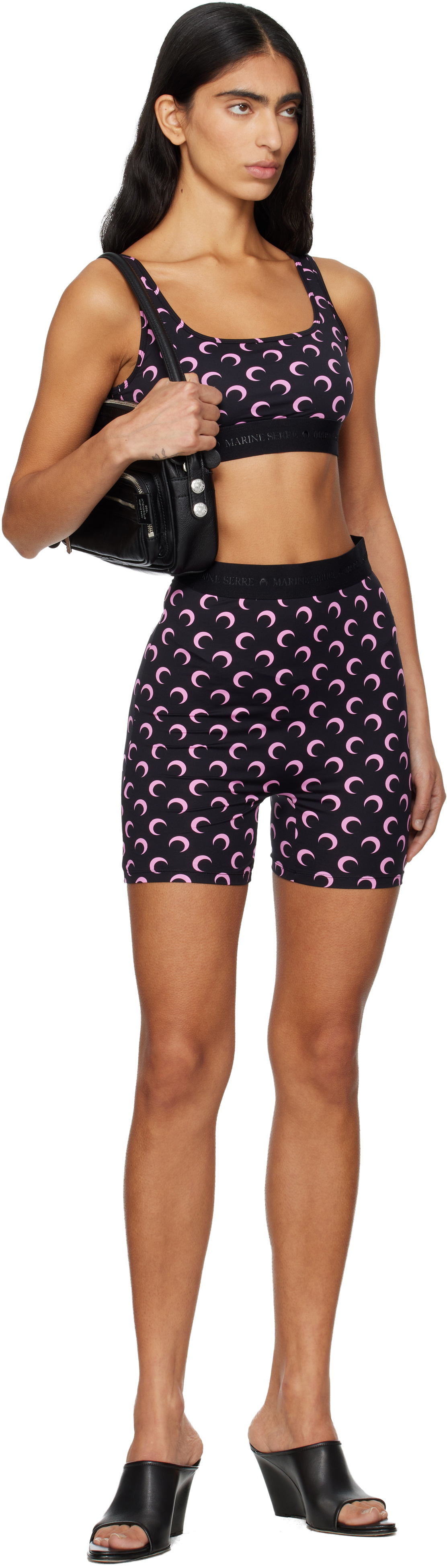 Marine Serre Black Recycled Moon Jersey Sport Bra