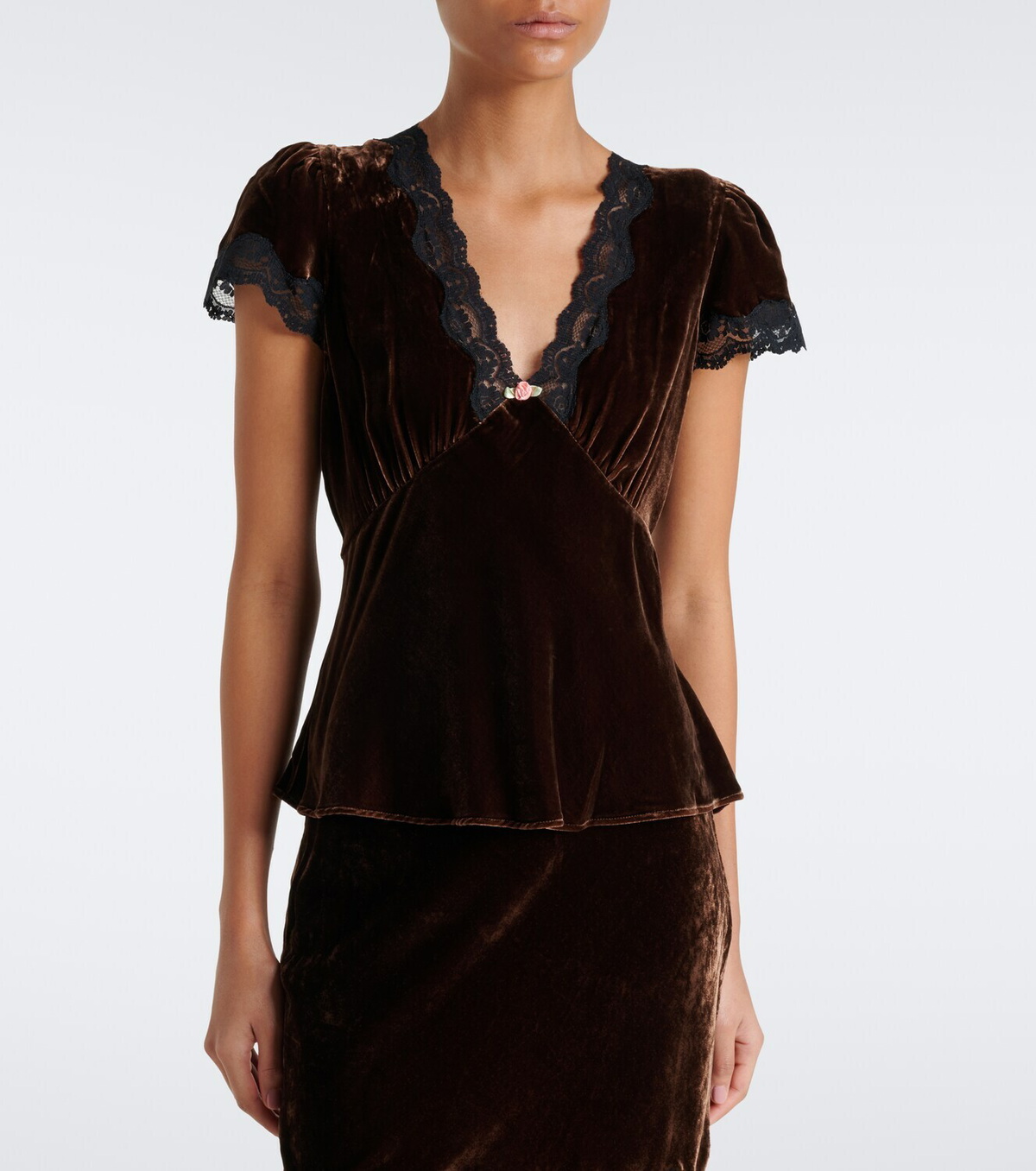 Rixo Karia lace-trimmed velvet top