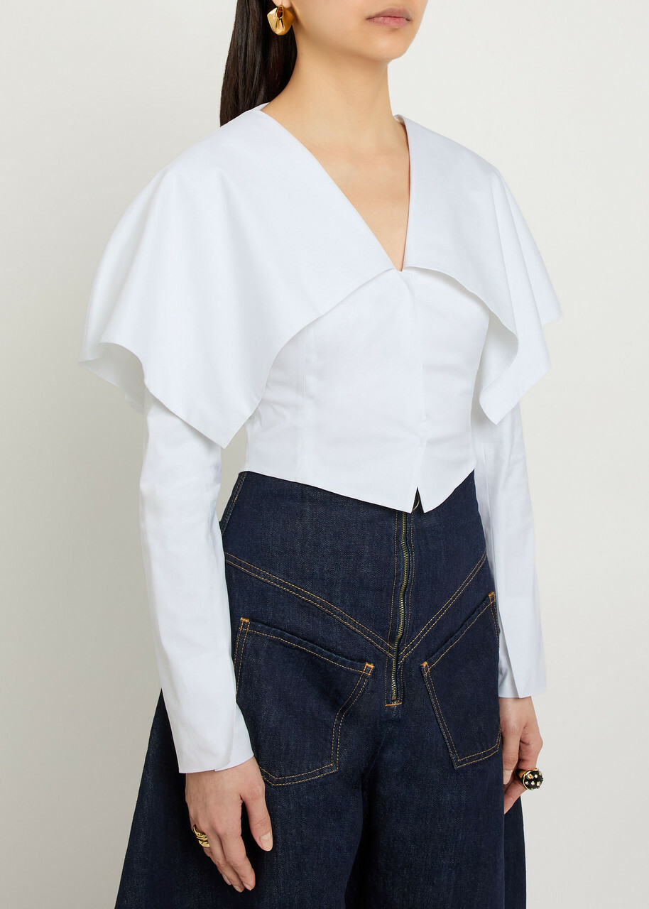 A.W.A.K.E Mode Oversized-collar Cropped Cotton-blend Jacket White