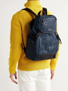 PAUL SMITH - Leather-Trimmed Logo-Print Shell Backpack - Blue