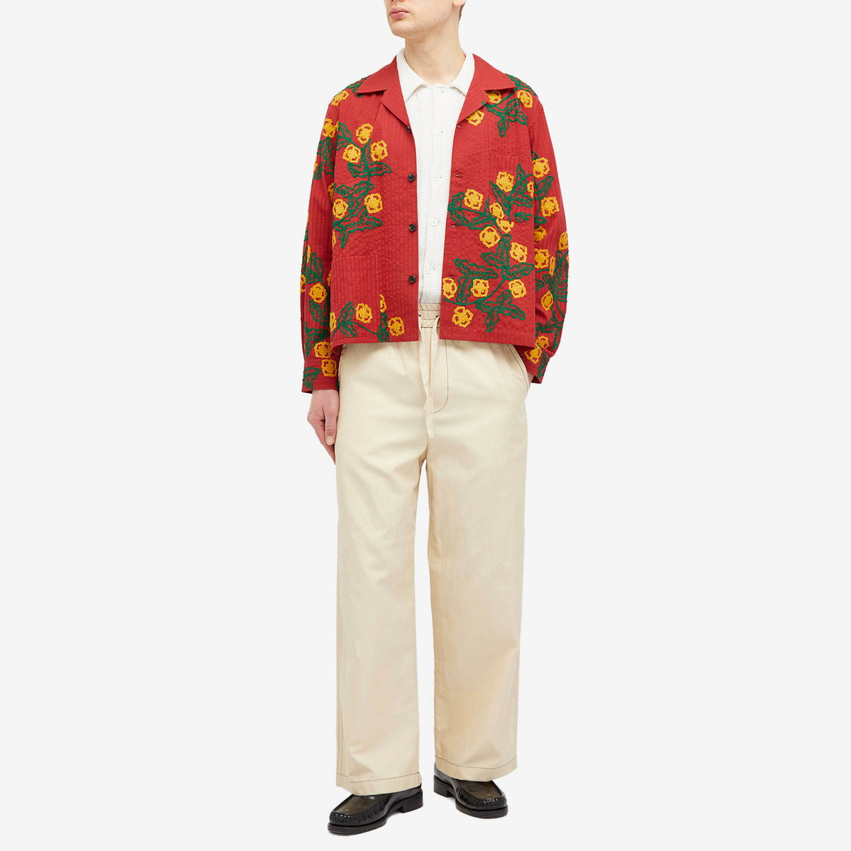 Bode Men's Marigold Wreath Shirt Jacket in Maroon Bode