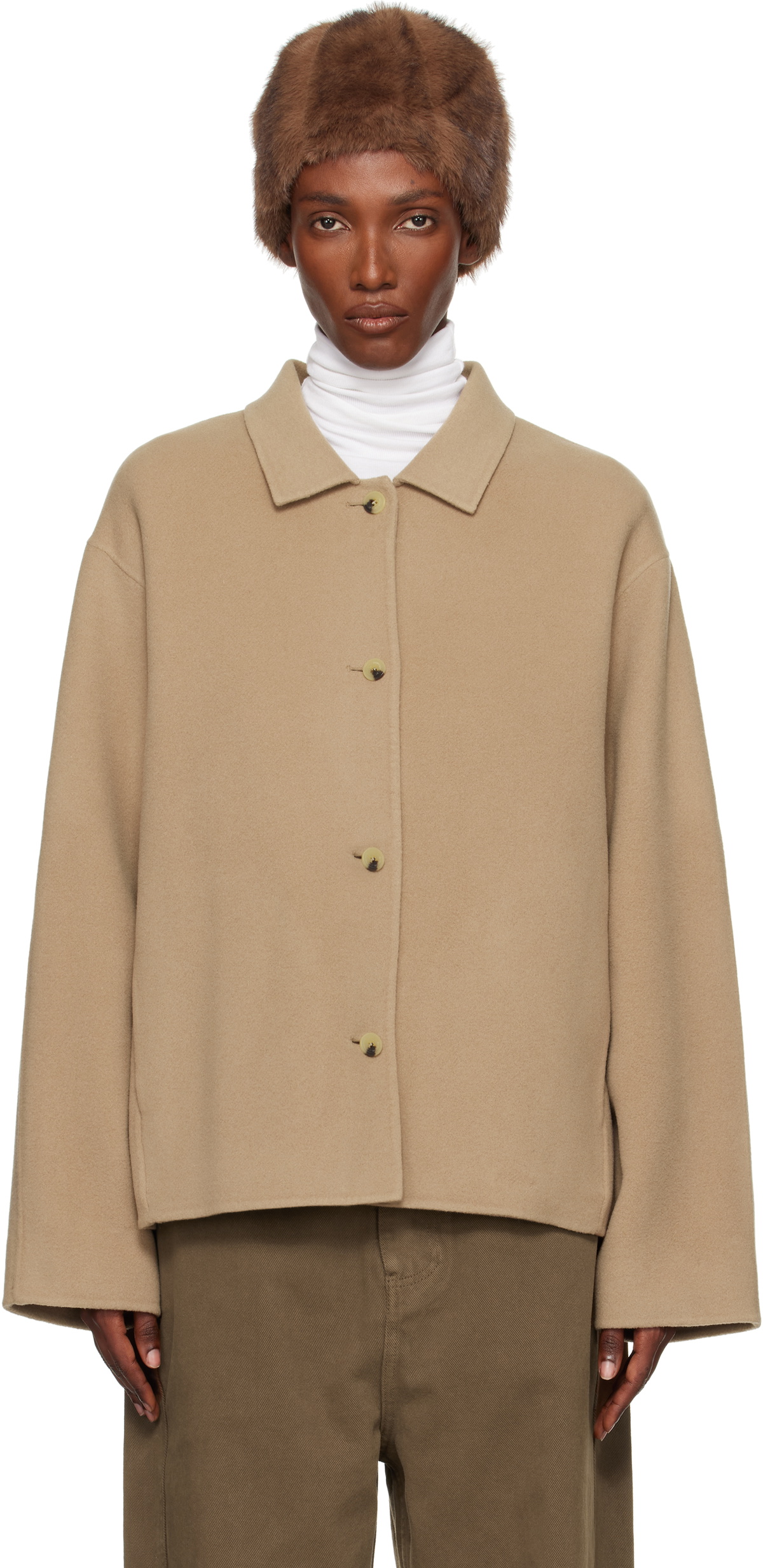 LE17SEPTEMBRE Tan Virgin Wool Handmade Muffler Jacket